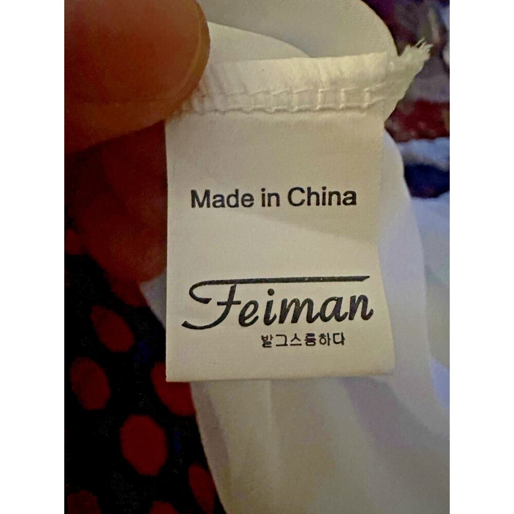 Feiman White Floral Chiffon Midi Dress Short Sleeve Blue Embroidery Size M - Picture 11 of 11